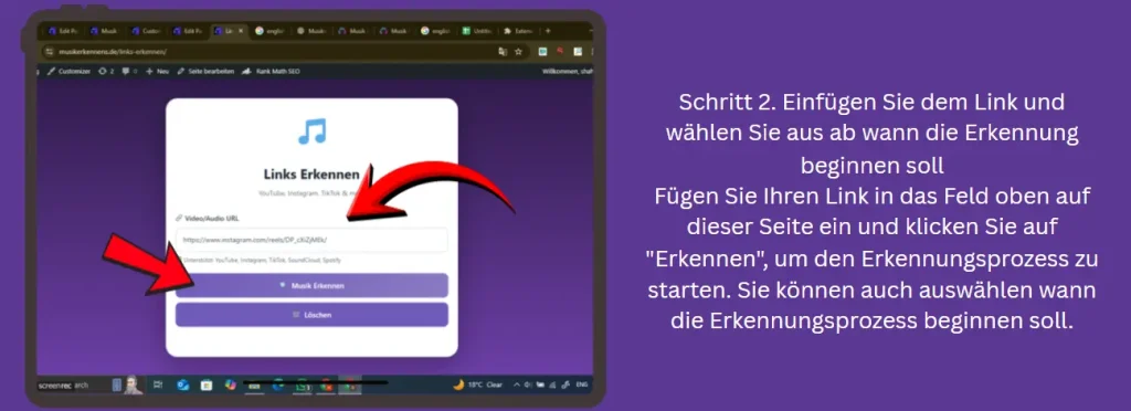 Schritt 2 Link einfügen und Erkennung starten Schritt 2 Link einfügen und Erkennung starten